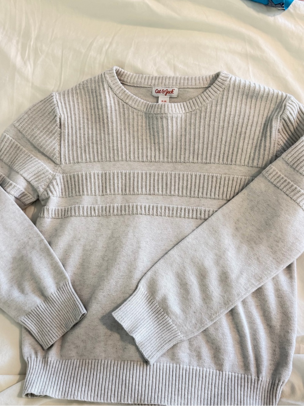 Cat & Jack Light Heather Gray Ribbed Yoke Crewneck Sweater